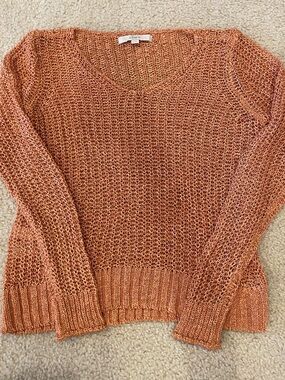 LOFT coral knit v-neck sweater XS